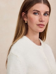 Ecru White Lace Trim Long Sleeve Knit Cardigan - Image 5 of 8