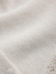 Ecru White Lace Trim Long Sleeve Knit Cardigan - Image 8 of 8