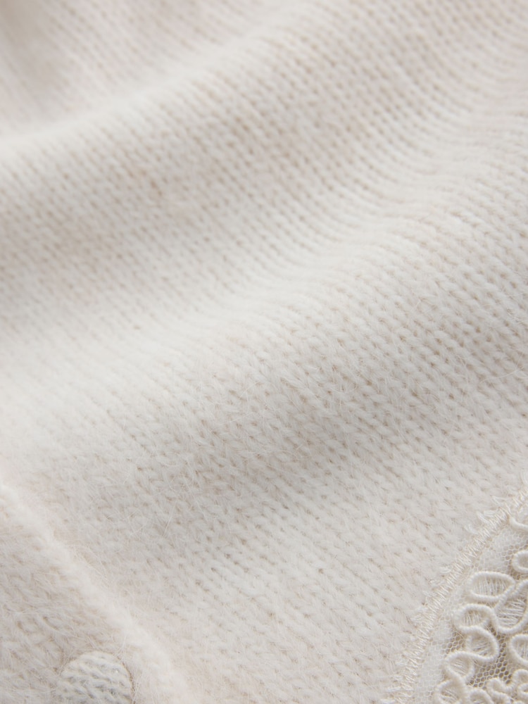 Ecru White Lace Trim Long Sleeve Knit Cardigan - Image 8 of 8 Ecru White Lace Trim Long Sleeve Knit Cardigan - Image 8 of 8