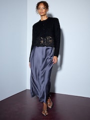 Black Lace Trim Long Sleeve Knit Cardigan - Image 2 of 8