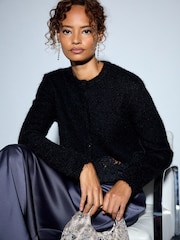 Black Lace Trim Long Sleeve Knit Cardigan - Image 3 of 8