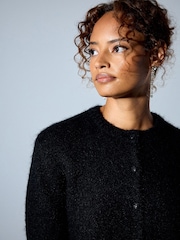 Black Lace Trim Long Sleeve Knit Cardigan - Image 5 of 8