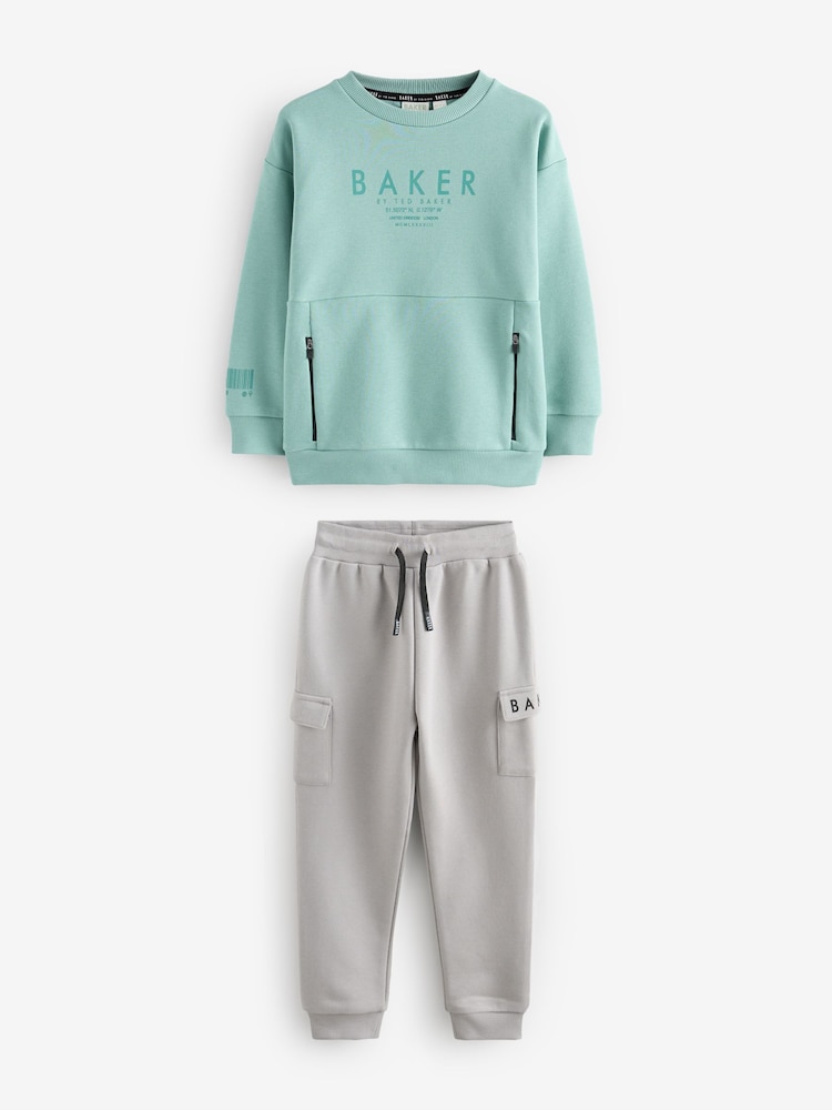Baker by Ted Baker Green/Grey Sweatshirt and Cargo Joggers Set - Image 1 of 10