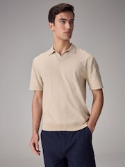 Neutral Knitted Regular Fit Trophy Polo Shirt - Image 1 of 8