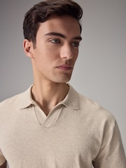 Neutral Knitted Regular Fit Trophy Polo Shirt - Image 4 of 8