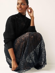 Black Embellished Crochet High Neck Jumper - Image 4 of 7