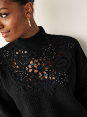Black Embellished Crochet High Neck Jumper - Image 5 of 7