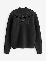 Black Embellished Crochet High Neck Jumper - Image 6 of 7