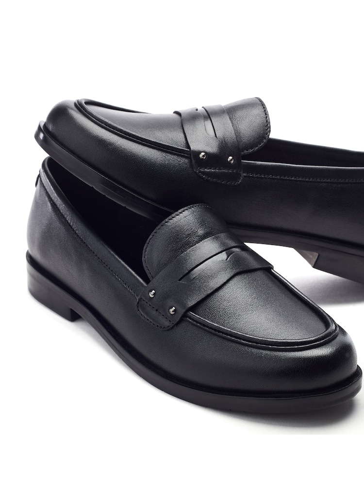 Moda in Pelle Black Ema Smart Loafers With Stud Snaffle Strap - Image 4 of 4