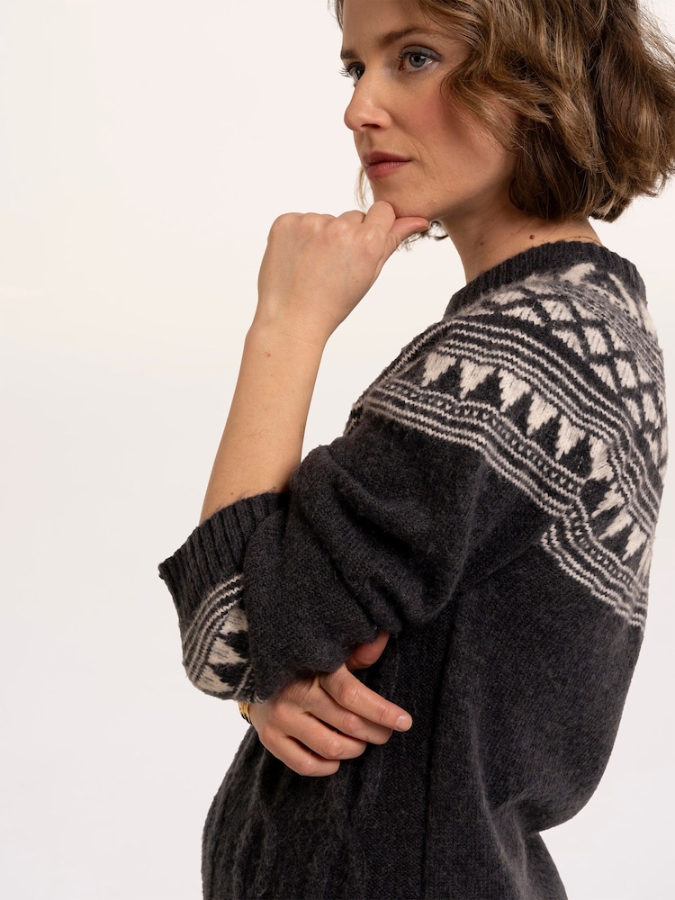 Brakeburn Blue Frida Fairisle Knitted Crew Neck Jumper - Image 6 of 6