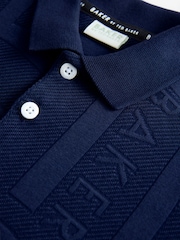 Baker by Ted Baker Navy 100% Cotton Long Sleeve Textured Polo Shirt - Image 6 of 8