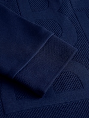 Baker by Ted Baker Navy 100% Cotton Long Sleeve Textured Polo Shirt - Image 8 of 8