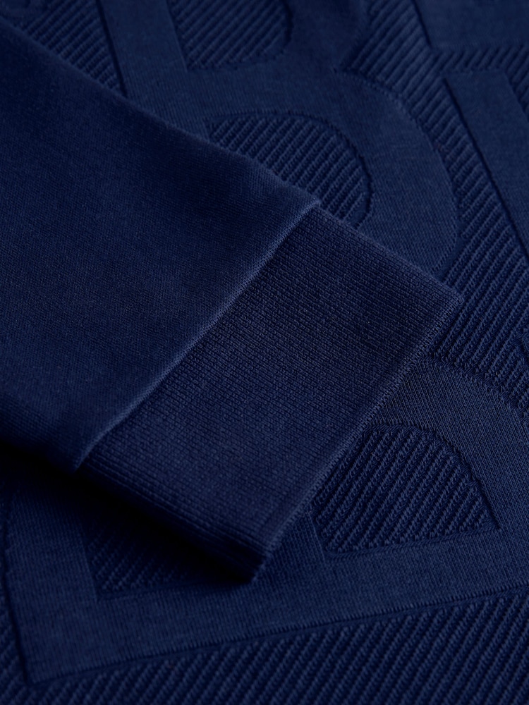 Baker by Ted Baker Navy 100% Cotton Long Sleeve Textured Polo Shirt - Image 8 of 8