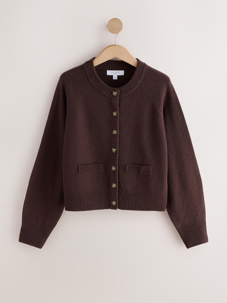 Chocolate Brown N.Premium Merino Wool Cardigan - Image 1 of 3