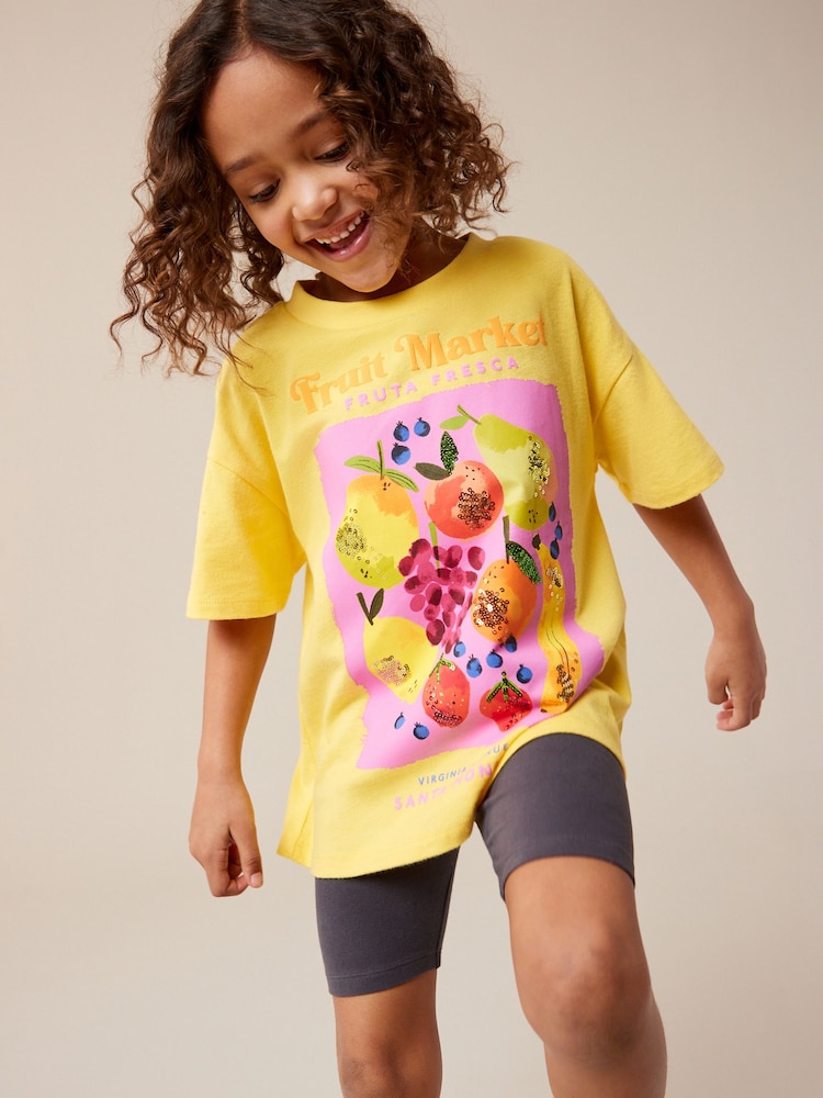 Yellow Oversized Embellished Graphic T-Shirt (3-16yrs) - Image 1 of 6