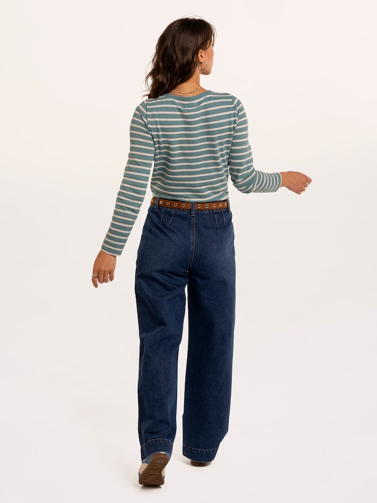 Brakeburn Green Studland Textured Stripe Long Sleeve T-Shirt - Image 2 of 6