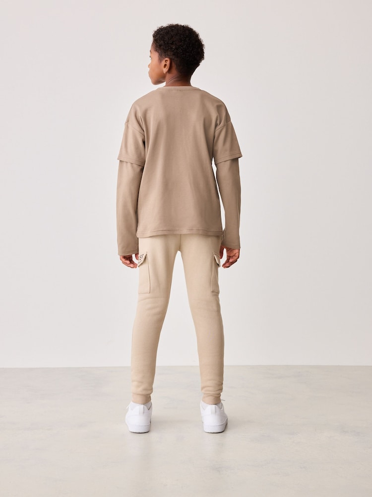 Baker by Ted Baker Neutral 100% Cotton Mock T-Shirt and Joggers Set - Image 1 of 7