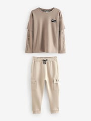 Baker by Ted Baker Neutral 100% Cotton Mock T-Shirt and Joggers Set - Image 6 of 7