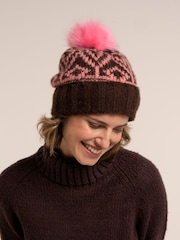 Brakeburn Brown Nessa Fairisle  Knitted Bobble Hat - Image 1 of 5