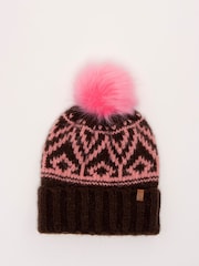 Brakeburn Brown Nessa Fairisle  Knitted Bobble Hat - Image 2 of 5