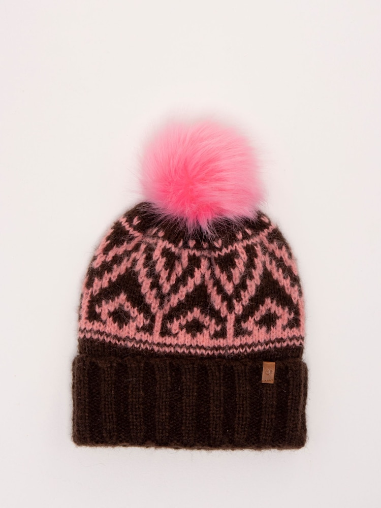 Brakeburn Brown Nessa Fairisle  Knitted Bobble Hat - Image 2 of 5