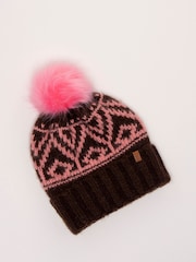 Brakeburn Brown Nessa Fairisle  Knitted Bobble Hat - Image 4 of 5
