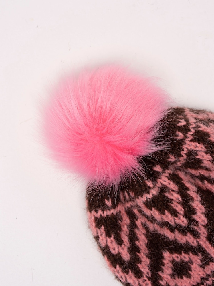 Brakeburn Brown Nessa Fairisle  Knitted Bobble Hat - Image 5 of 5