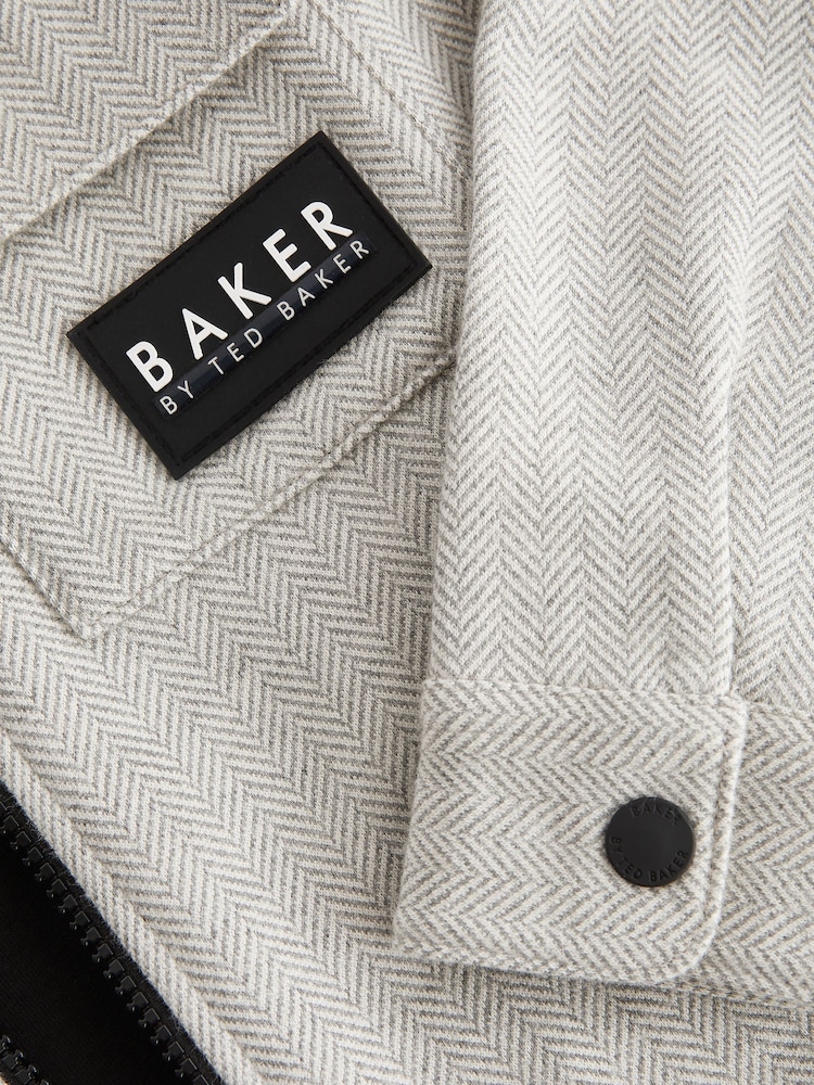 Baker by Ted Baker Neutral 100% Cotton Herringbone Shacket and T-Shirt Set - Image 11 of 11