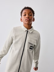 Baker by Ted Baker Neutral 100% Cotton Herringbone Shacket and T-Shirt Set - Image 4 of 11