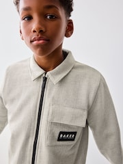 Baker by Ted Baker Neutral 100% Cotton Herringbone Shacket and T-Shirt Set - Image 5 of 11