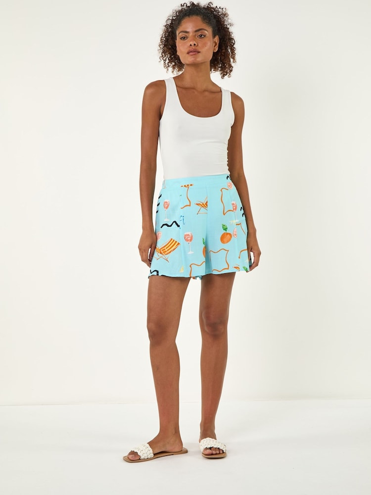Roman Blue Beach Print Shorts - Image 2 of 4 Roman Blue Beach Print Shorts - Image 2 of 4