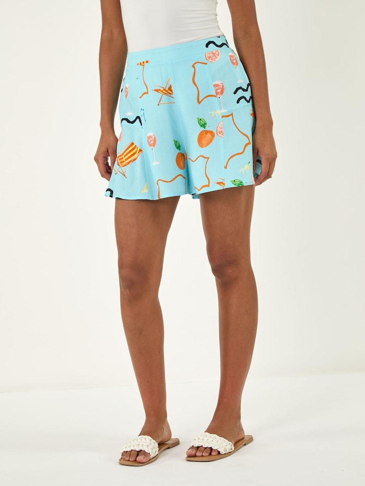 Roman Blue Beach Print Shorts - Image 4 of 4 Roman Blue Beach Print Shorts - Image 4 of 4