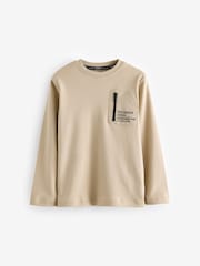 Baker by Ted Baker Heavyweight Stone Long Sleeve Nylon Pocket T-Shirt - Image 1 of 3
