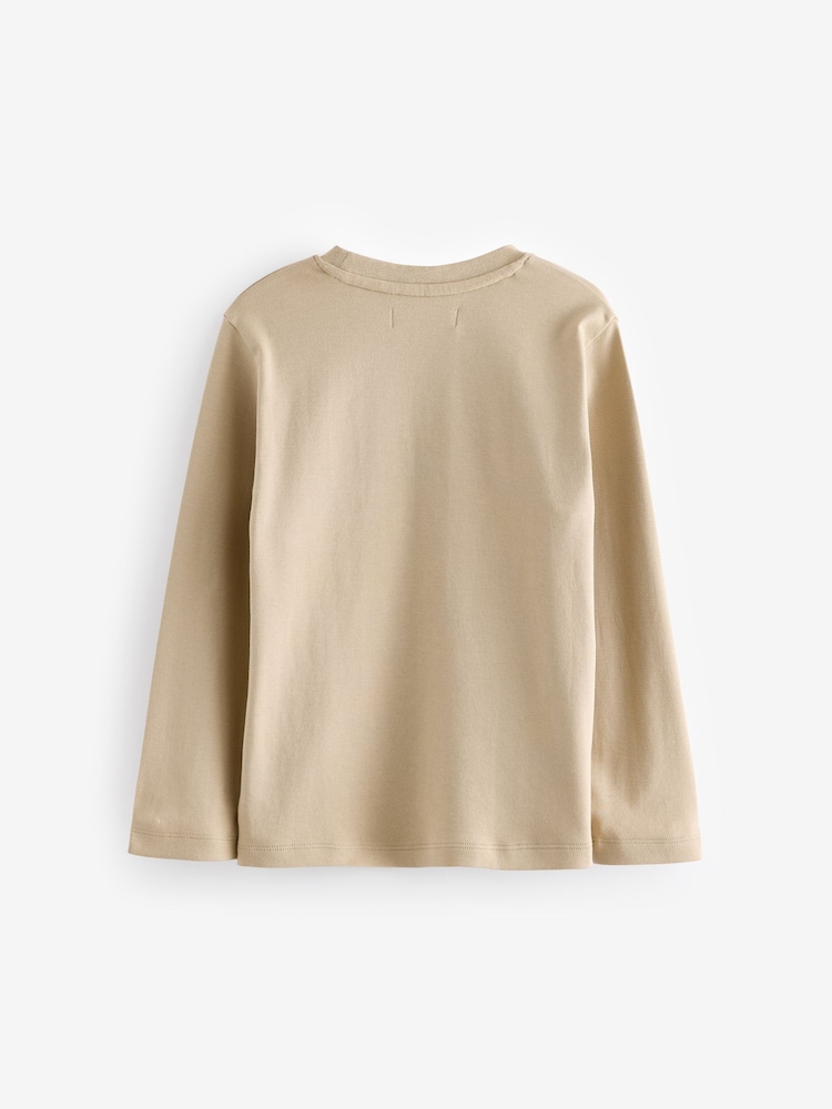 Baker by Ted Baker Heavyweight Stone Long Sleeve Nylon Pocket T-Shirt - Image 2 of 3