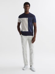 Reiss Navy Multi Holborn Mercerised Cotton Colourblock T-Shirt - Image 1 of 4