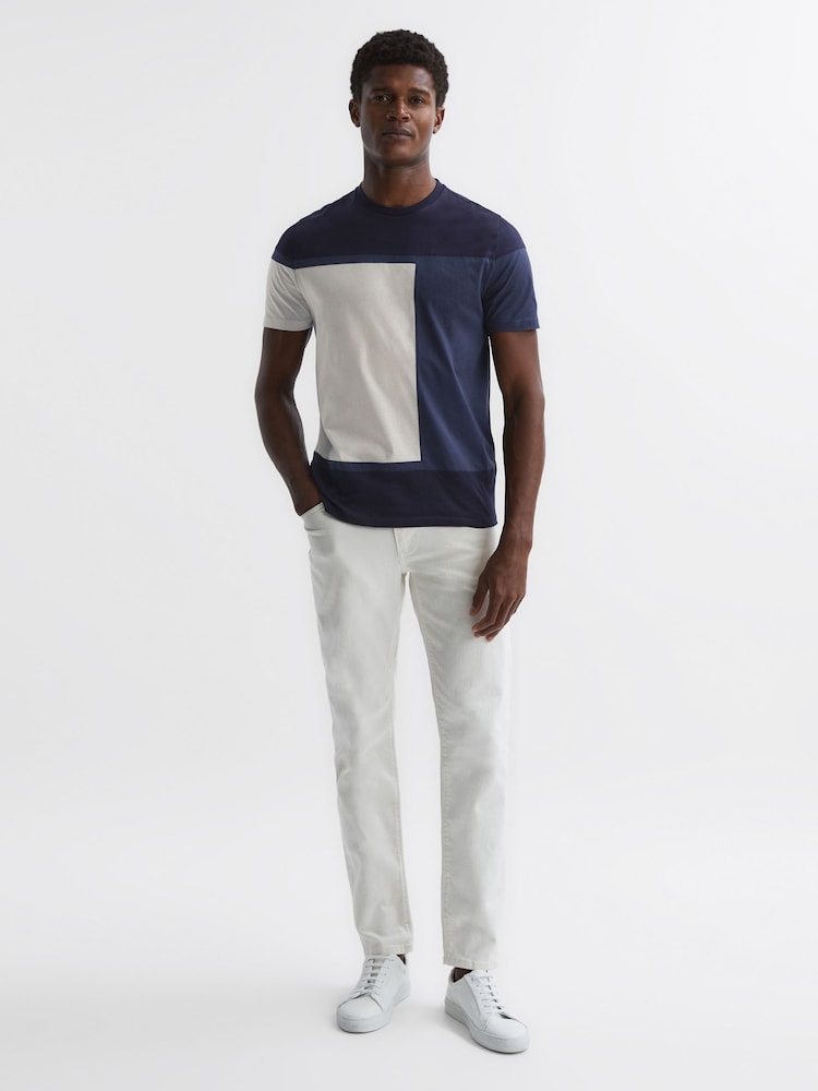 Reiss Navy Multi Holborn Mercerised Cotton Colourblock T-Shirt - Image 1 of 4