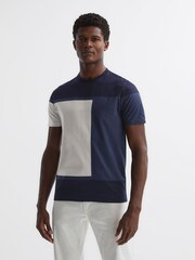 Reiss Navy Multi Holborn Mercerised Cotton Colourblock T-Shirt - Image 3 of 4