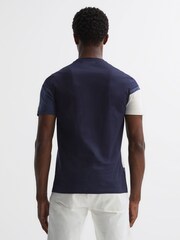 Reiss Navy Multi Holborn Mercerised Cotton Colourblock T-Shirt - Image 4 of 4