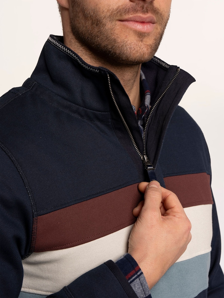 Brakeburn Blue Talbot Chest Panel 1/4 Zip Sweat Top - Image 6 of 6 Brakeburn Blue Talbot Chest Panel 1/4 Zip Sweat Top - Image 6 of 6