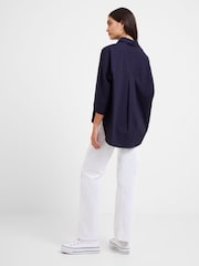French Connection Navy Blue Rhodes Sust Poplin Short Sleeve Popover 100% Cotton Blouse - Image 2 of 3