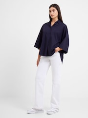 French Connection Navy Blue Rhodes Sust Poplin Short Sleeve Popover 100% Cotton Blouse - Image 3 of 3