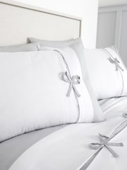 Catherine Lansfield White/Silver Milo Bow Duvet Cover Set - Image 2 of 4