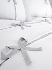 Catherine Lansfield White/Silver Milo Bow Duvet Cover Set - Image 3 of 4