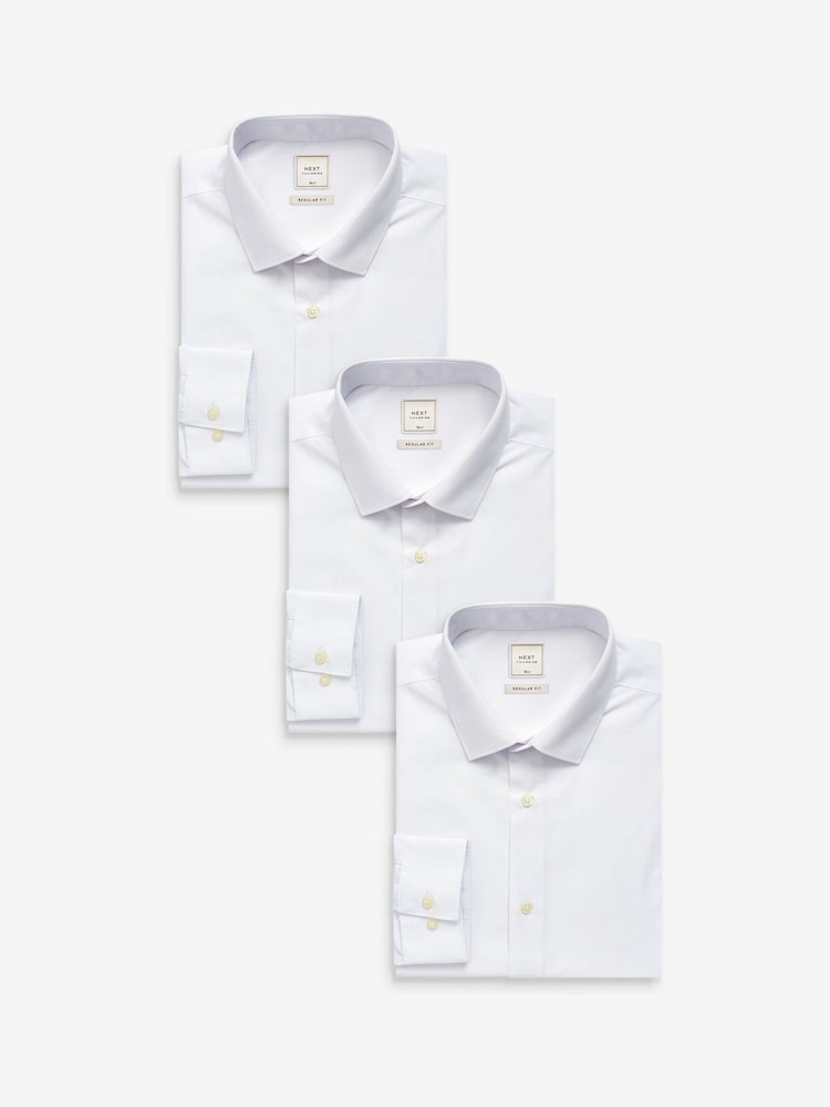White Regular Fit Easy Care Single Cuff Oxford Smart Shirts 3 Pack - Image 1 of 3