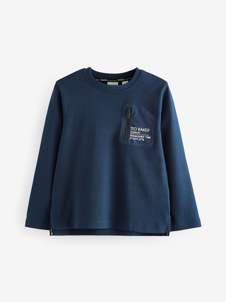 Baker by Ted Baker Navy 100% Cotton Long Sleeve T-Shirt - Image 1 of 5