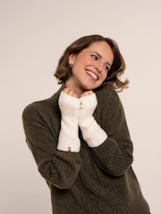 Brakeburn Cream Stellar Pointelle Rib  Knitted Wrist Warmers - Image 1 of 5