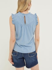 FatFace Blue Ali Frill Sleeve Top - Image 2 of 5