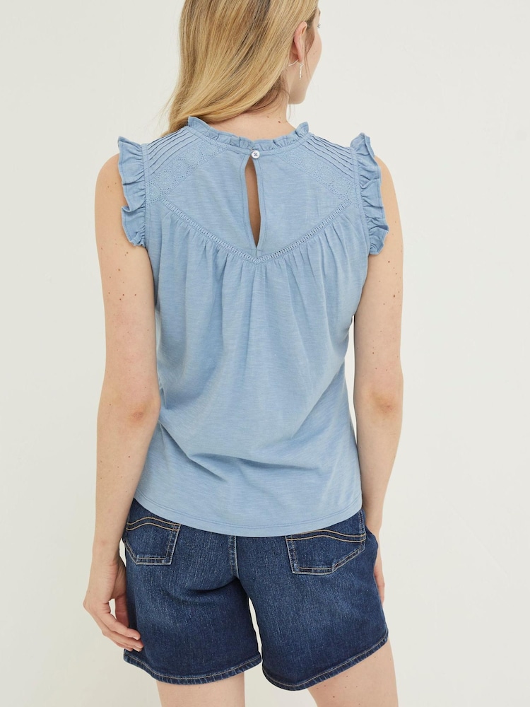 FatFace Blue Ali Frill Sleeve Top - Image 2 of 5