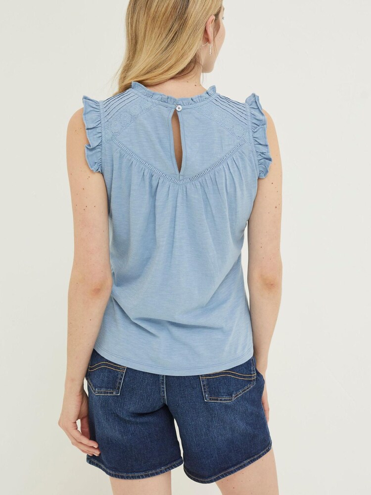 FatFace Blue Ali Frill Sleeve Top - Image 2 of 5 FatFace Blue Ali Frill Sleeve Top - Image 2 of 5