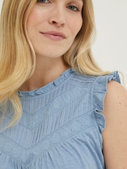 FatFace Blue Ali Frill Sleeve Top - Image 3 of 5